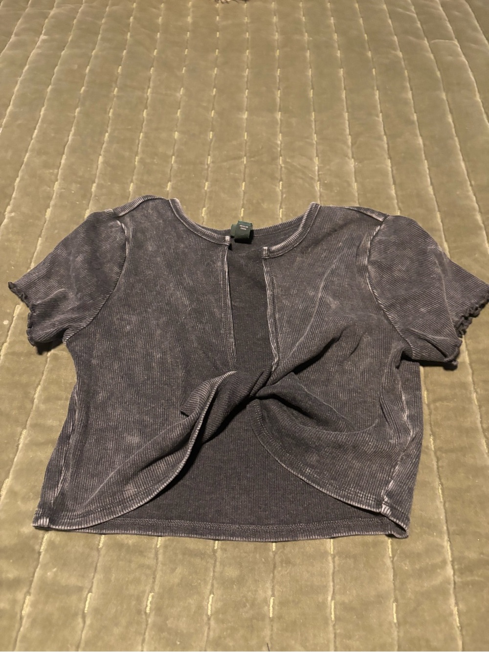 wild fable Washed Charcoal Twist-Front Short Sleeve Top